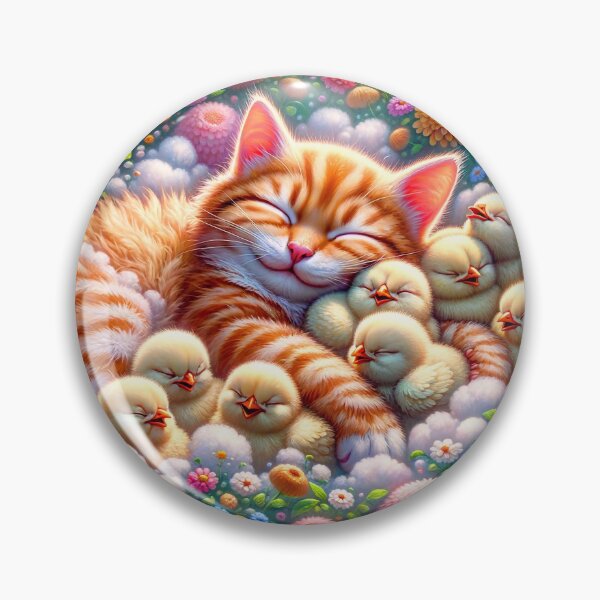 Item preview, Sleeping Cat and Chicks Among Flowers designed and sold by m-y-A-I-A-R-T-.
