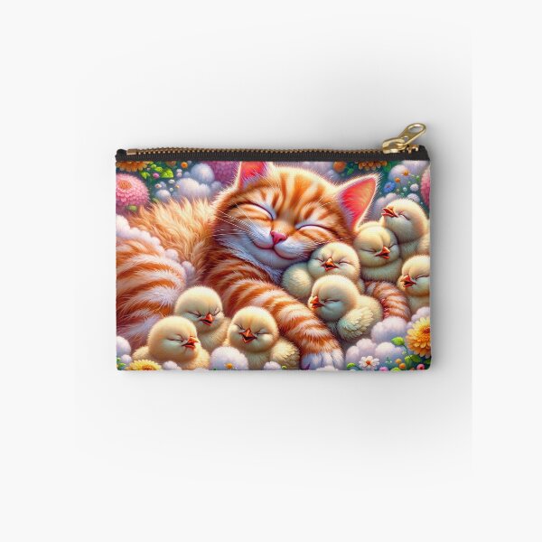 Item preview, Sleeping Cat and Chicks Among Flowers designed and sold by m-y-A-I-A-R-T-.