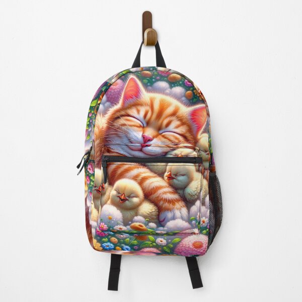 Item preview, Sleeping Cat and Chicks Among Flowers designed and sold by M-Y-A-R-T-.