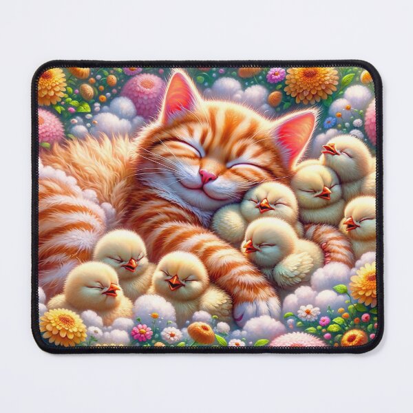 Item preview, Sleeping Cat and Chicks Among Flowers designed and sold by m-y-A-I-A-R-T-.