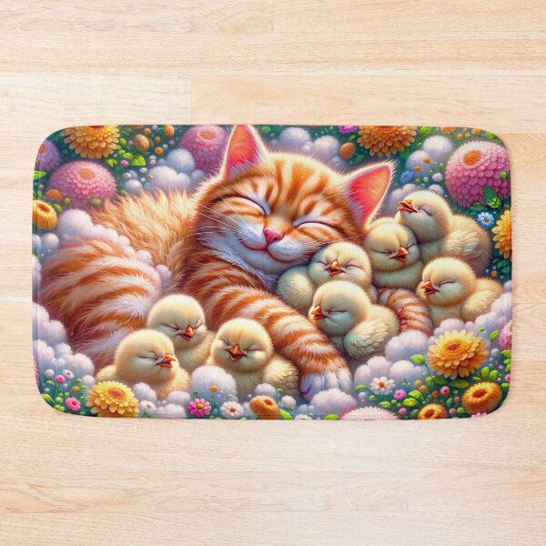 Item preview, Sleeping Cat and Chicks Among Flowers designed and sold by M-Y-A-R-T-.