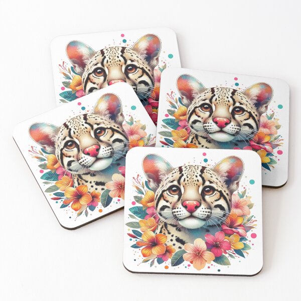 Item preview, An Ocelot with Various Leaves and Colorful Flowers in Spring Style designed and sold by Marcoshop10.