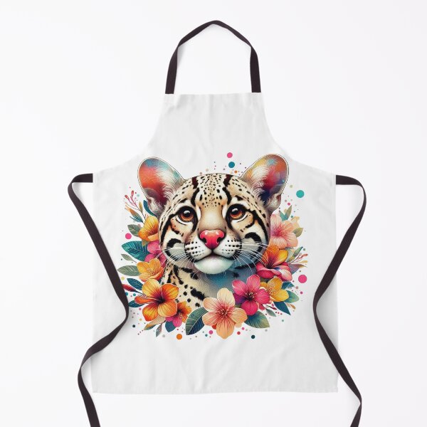 Artikelvorschau, Ein Ozelot mit verschiedenen Blättern und bunten Blumen im Frühlingsstil entworfen und verkauft von Marcoshop10.