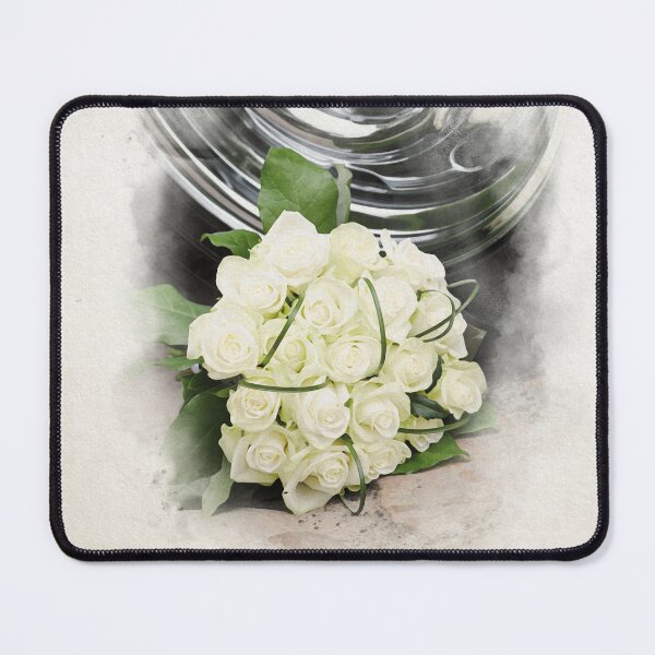Item preview, Elegant White Rose Bouquet Beside Polished Chrome Wheel Rim on Stone Pavement in watercolor designed and sold by FotoMahieu.