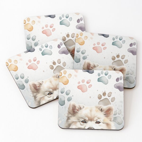 Item preview, Adorable Samoyed with paw prints, watercolor art designed and sold by SolaoLab.