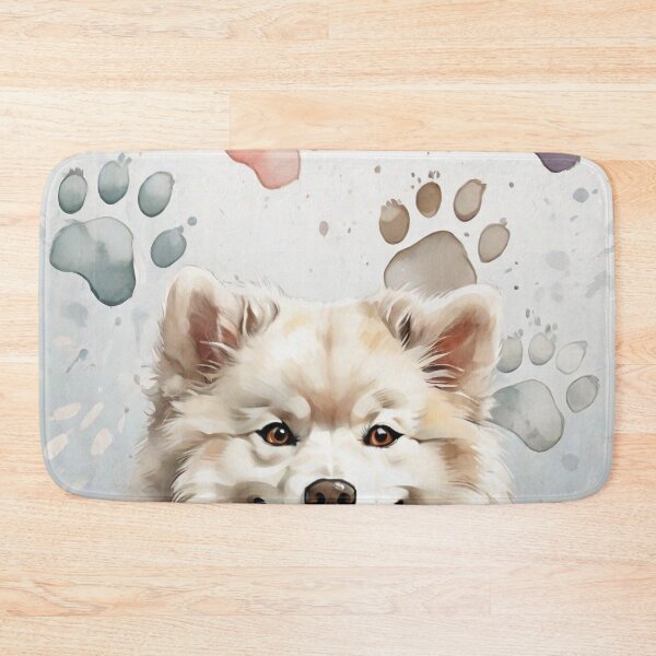 Item preview, Adorable Samoyed with paw prints, watercolor art designed and sold by SolaoLab.