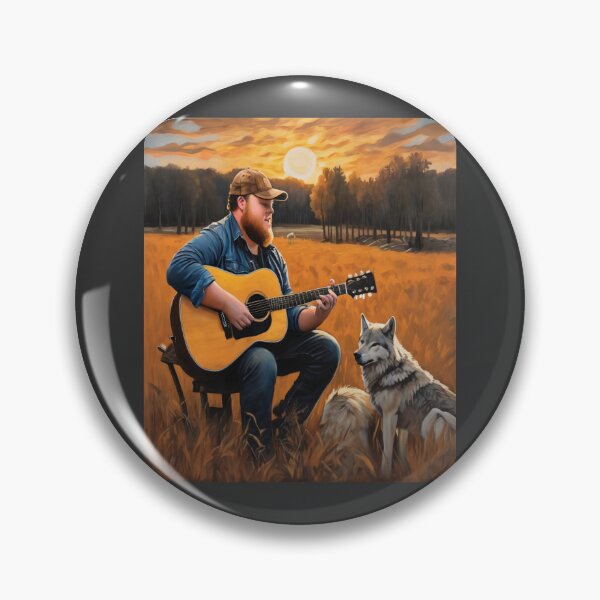 Item preview, "Golden Sunset Serenade: Luke Combs with Acoustic Guitar and Wolves" designed and sold by Artisticanvas.