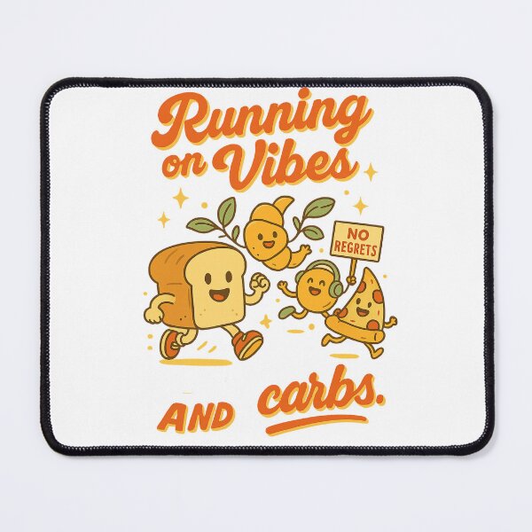 Item preview, Running on Vibes and Carbs – Funny Retro Food Lover Design designed and sold by Designeerguy.
