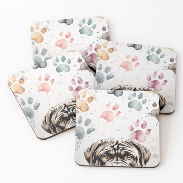 Item preview, Neapolitan Mastiff with paw prints, watercolor art designed and sold by SolaoLab.