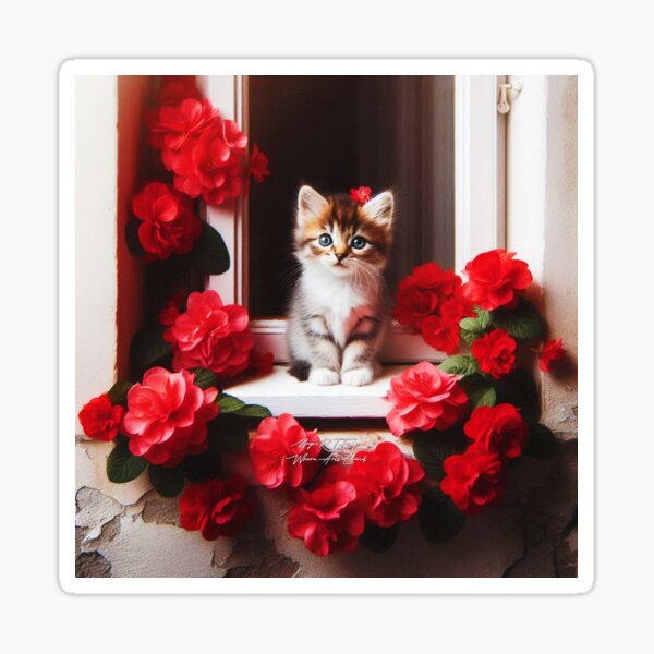 Item preview, "Floral Window with Kitten" designed and sold by Where.Arts.Land.