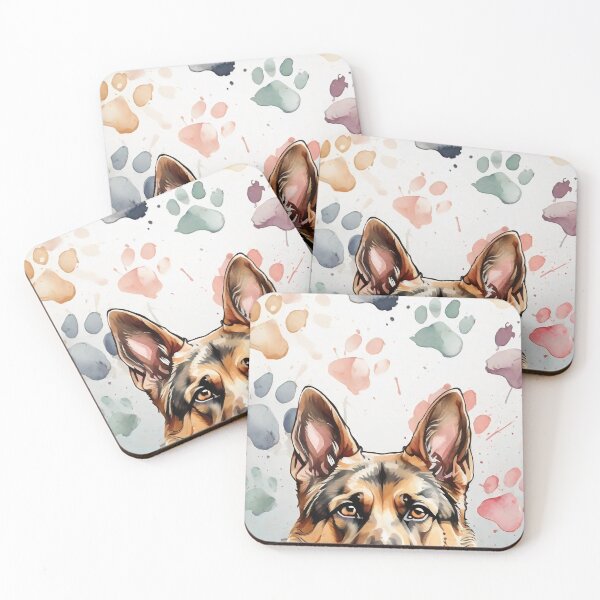 Item preview, German Shepherd with paw prints, watercolor art designed and sold by SolaoLab.
