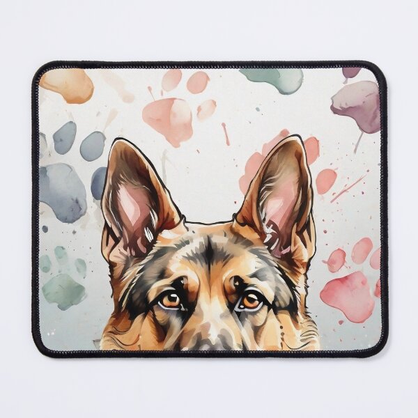 Item preview, German Shepherd with paw prints, watercolor art designed and sold by SolaoLab.