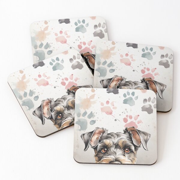 Item preview, Adorable Schnauzer Dog with paw prints, watercolor art designed and sold by SolaoLab.