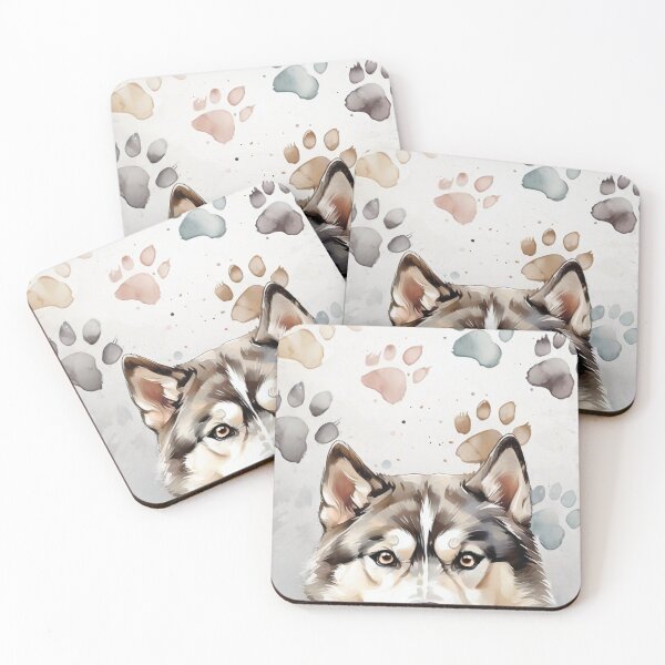 Item preview, Adorable Husky Dog with paw prints, watercolor art designed and sold by SolaoLab.