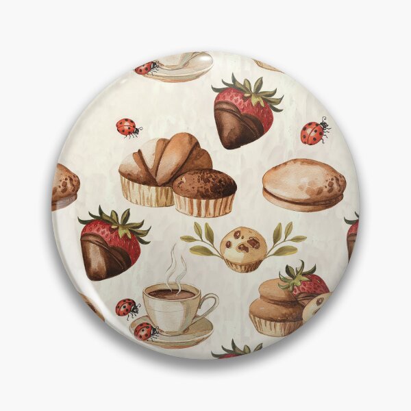 Item preview, Vintage Watercolor Pattern with Coffee, Pastries, Chocolate Strawberries & Cute Ladybugs designed and sold by Verycutethings.