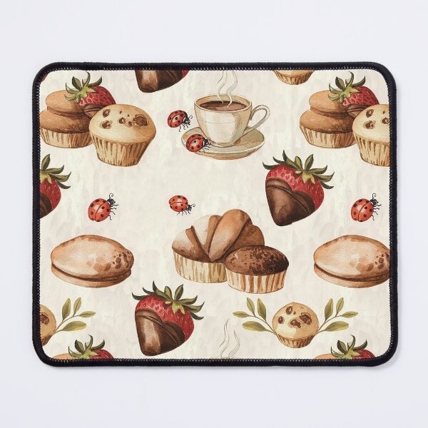 Item preview, Vintage Watercolor Pattern with Coffee, Pastries, Chocolate Strawberries & Cute Ladybugs designed and sold by Verycutethings.