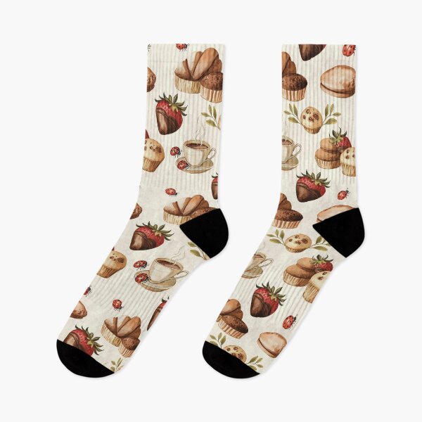 Item preview, Vintage Watercolor Pattern with Coffee, Pastries, Chocolate Strawberries & Cute Ladybugs designed and sold by Verycutethings.