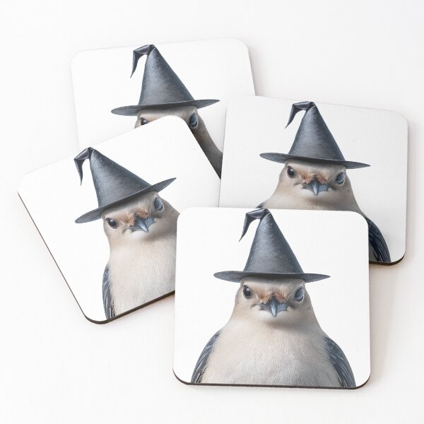 Item preview, Bohemian Waxwing Wearing Halloween Witch Hat designed and sold by LazyOwlStore.