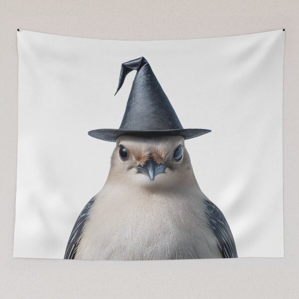 Item preview, Bohemian Waxwing Wearing Halloween Witch Hat designed and sold by LazyOwlStore.
