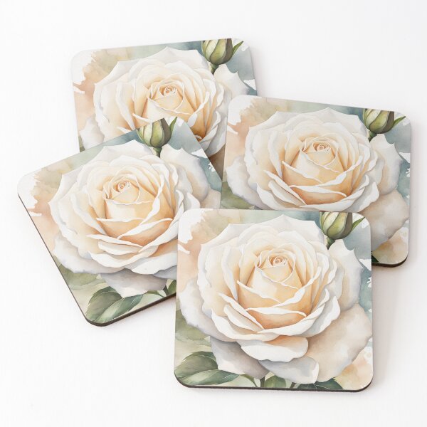 Item preview, White Rose flower watercolor art designed and sold by SolaoLab.