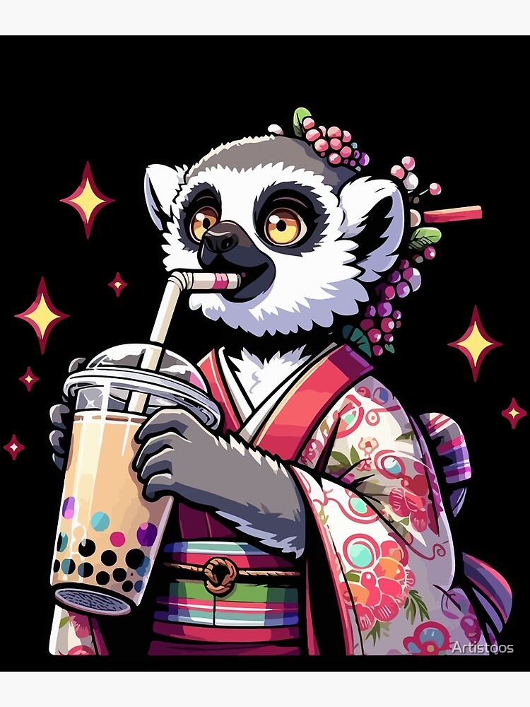 Lemur Bubble Boba Tea Anime Cute Kawaii