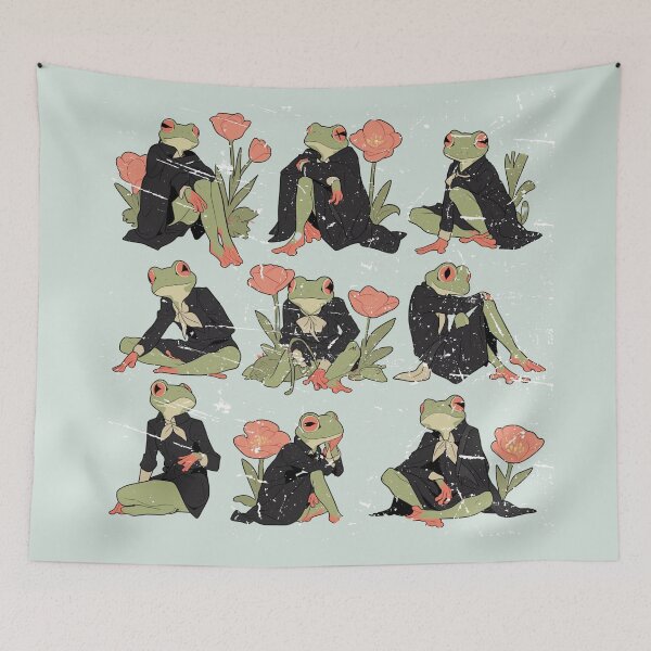 Item preview, Dark Academia Frog Grid – Vintage Black Suit & Floral Aesthetic designed and sold by Void & Valor.