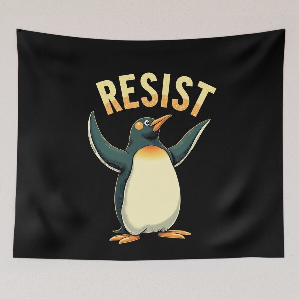 Item preview, Funny Penguin Resist Penguins Protest Against Tariffs  designed and sold by Artsy Aura ⭐⭐⭐⭐⭐  .
