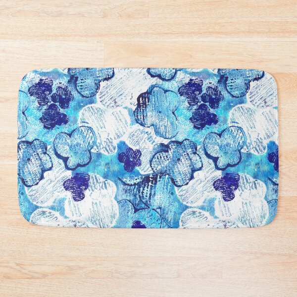 Item preview, blue textured monoprint blossoms designed and sold by kobyakov.