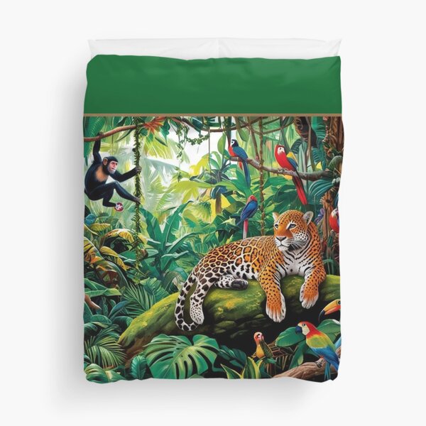 Item preview,  Green Jungle with cute animals Tiger, Monkey, and Parrot designed and sold by Soul Bliss.