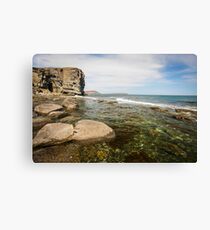 Cliff on spring time with the deep blue sea and sky with clouds. Canvas Print