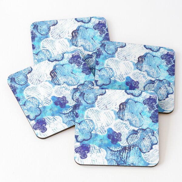 Item preview, blue textured monoprint blossoms designed and sold by kobyakov.
