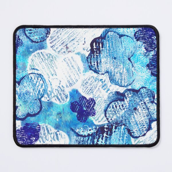 Item preview, blue textured monoprint blossoms designed and sold by kobyakov.