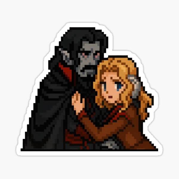 Item preview, Castlevania Dracula and Lisa Tepes pixel fanart designed and sold by TeaTwenty.