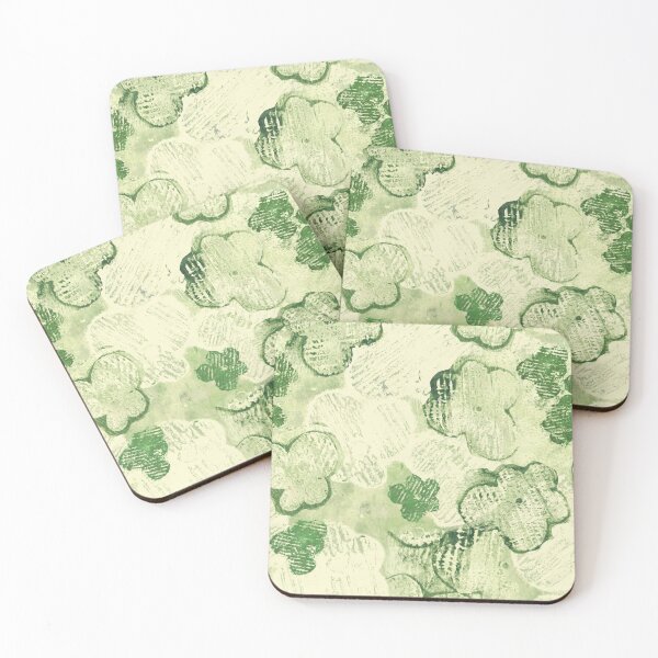 Item preview, textured monoprint blossoms - muted green on pale yellow designed and sold by kobyakov.