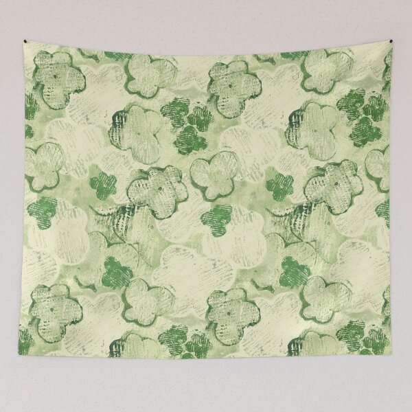 Item preview, textured monoprint blossoms - muted green on pale yellow designed and sold by kobyakov.