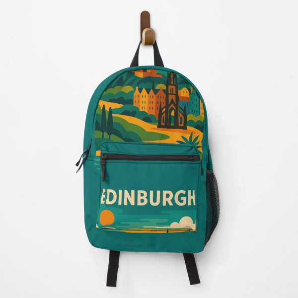 Item preview, Vintage Edinburgh Scotland Travel Poster – Retro Castle, Gothic Spire & Highland Landscape art designed and sold by Bored Duck.