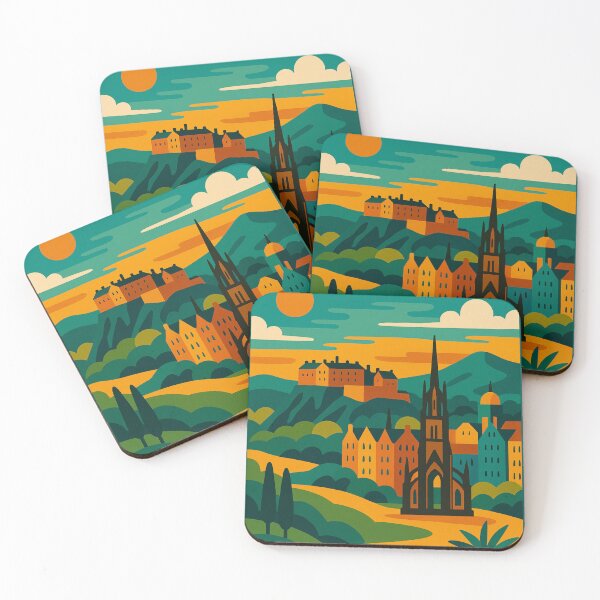 Item preview, Vintage Edinburgh Scotland Travel Poster – Retro Castle, Gothic Spire & Highland Landscape art designed and sold by Bored Duck.