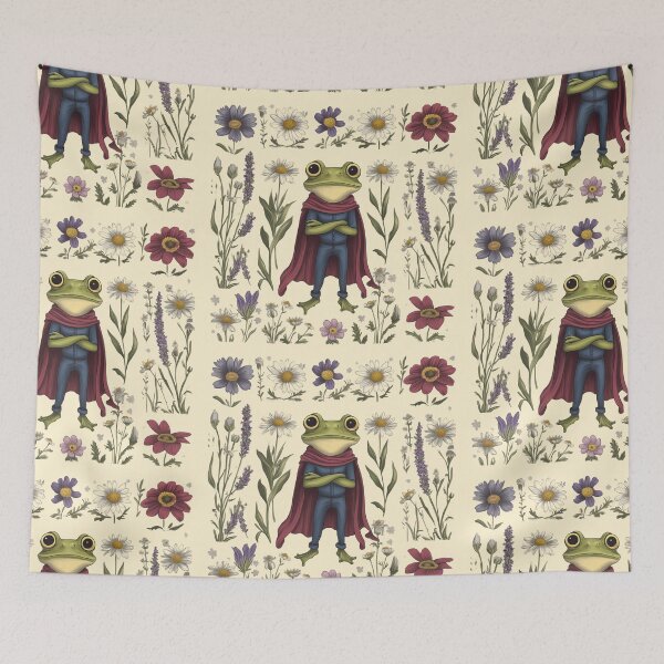Item preview, Cottagecore Hero Frog with Wildflowers – Vintage Floral Grid Art designed and sold by Void & Valor.