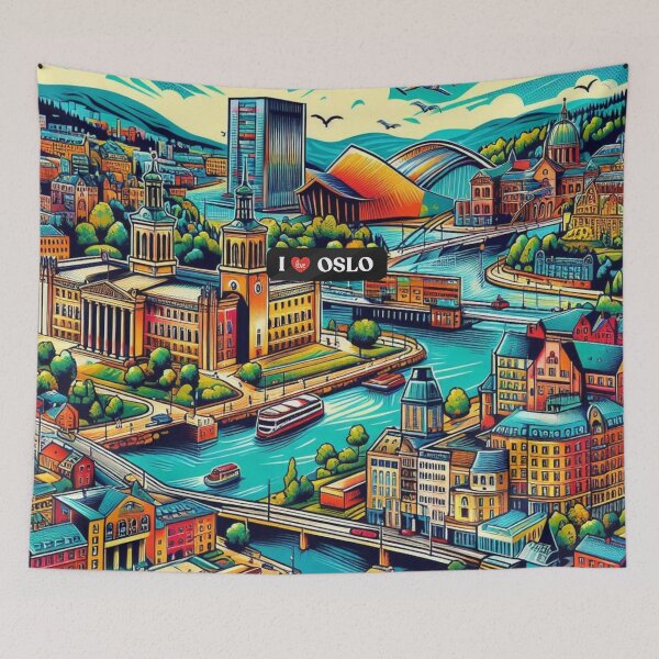 Item preview, Oslo Comic Style Travel Art – Vibrant AI Design of Norway’s Capital for Clothing & Accessories | Nordic Vacation Vibes designed and sold by knalpot-design.