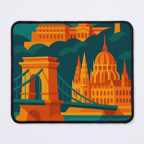 Item preview, Vintage Budapest Hungary Travel Poster – Retro Parliament, Chain Bridge & Cityscape Wall Art designed and sold by Bored Duck.