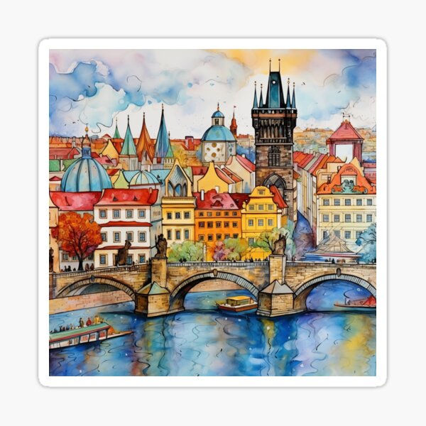 Aperçu de l'œuvre Prague animée – Une vue colorée du pont Charles et de la vieille ville créée et vendue par Anuchartl.