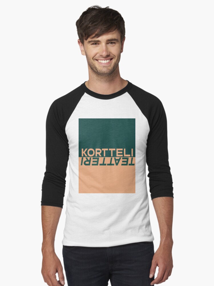 Thumbnail 1 of 3, Baseball ¾ Sleeve T-Shirt, kortteliteatteri_vaaka_väri_taustalla designed and sold by Teatteri00660.