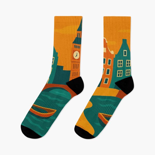 Item preview, Amsterdam Netherlands Travel Poster – Retro Canal Houses, Bridge & Riverboat Wall Art designed and sold by Bored Duck.