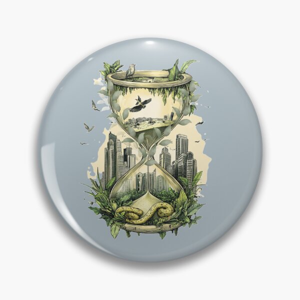 Item preview, Hourglass with City and Jungle – Symbolic T-Shirt, Quirky Sticker with Hand-Drawn Hourglass Design designed and sold by Zentuary.