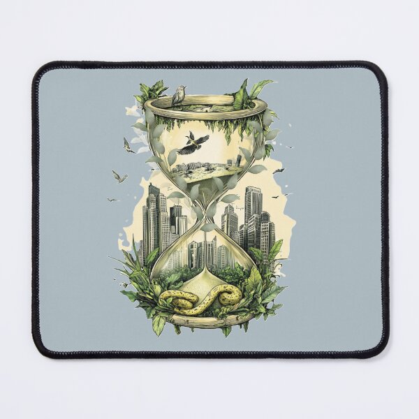 Item preview, Hourglass with City and Jungle – Symbolic T-Shirt, Quirky Sticker with Hand-Drawn Hourglass Design designed and sold by Zentuary.