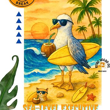 Artwork thumbnail, Sea-Level Executive on a Board Meeting tee | Funny Surfing Seagull T-Shirt | Tropical Beach Animal Art Unisex shirt by VybeWear Co.