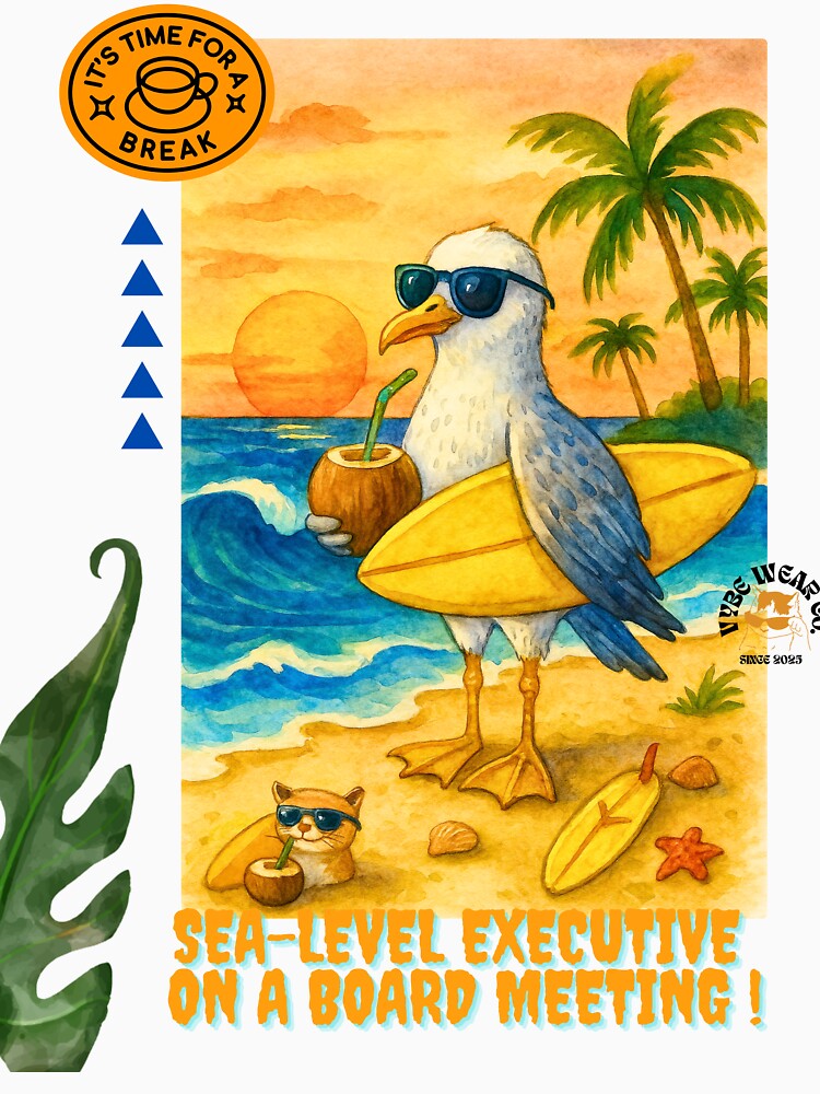Thumbnail 7 of 7, Classic T-Shirt, Sea-Level Executive on a Board Meeting tee | Funny Surfing Seagull T-Shirt | Tropical Beach Animal Art Unisex shirt designed and sold by VybeWearCompany.