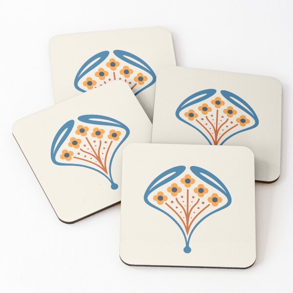 Item preview, KF 0370 D - Vintage Retro Daisies 70s Floral Pattern in Blue Orange designed and sold by KhakiFinch.
