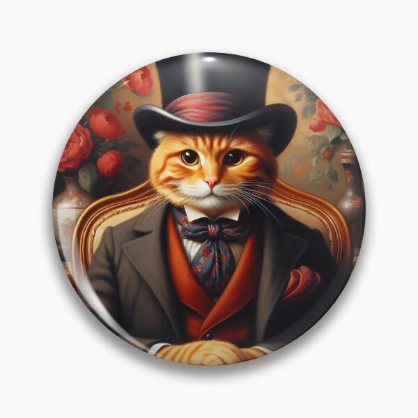 Item preview, Aristocrat red tabby sir sitting in vintage armchair wearing elegant suit red peonies backdrop digitalart designed and sold by EmeraldeaArt.