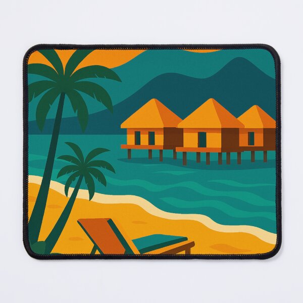Item preview, Maldives Travel Poster – Retro Beach Bungalows, Sunset & Tropical Island Escape Paradise Wall Art designed and sold by Bored Duck.
